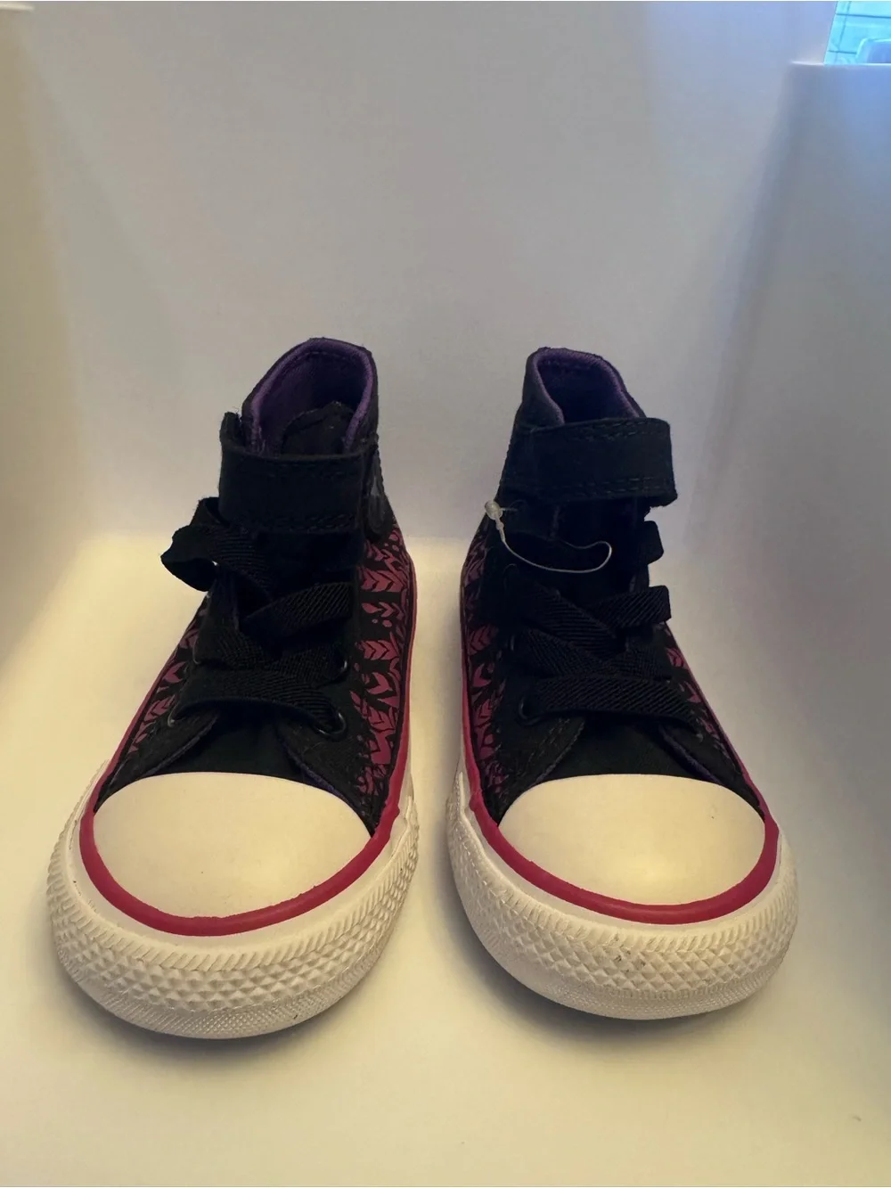 Converse Kids Black and Purple High-Top Sneakers with Pink Accents